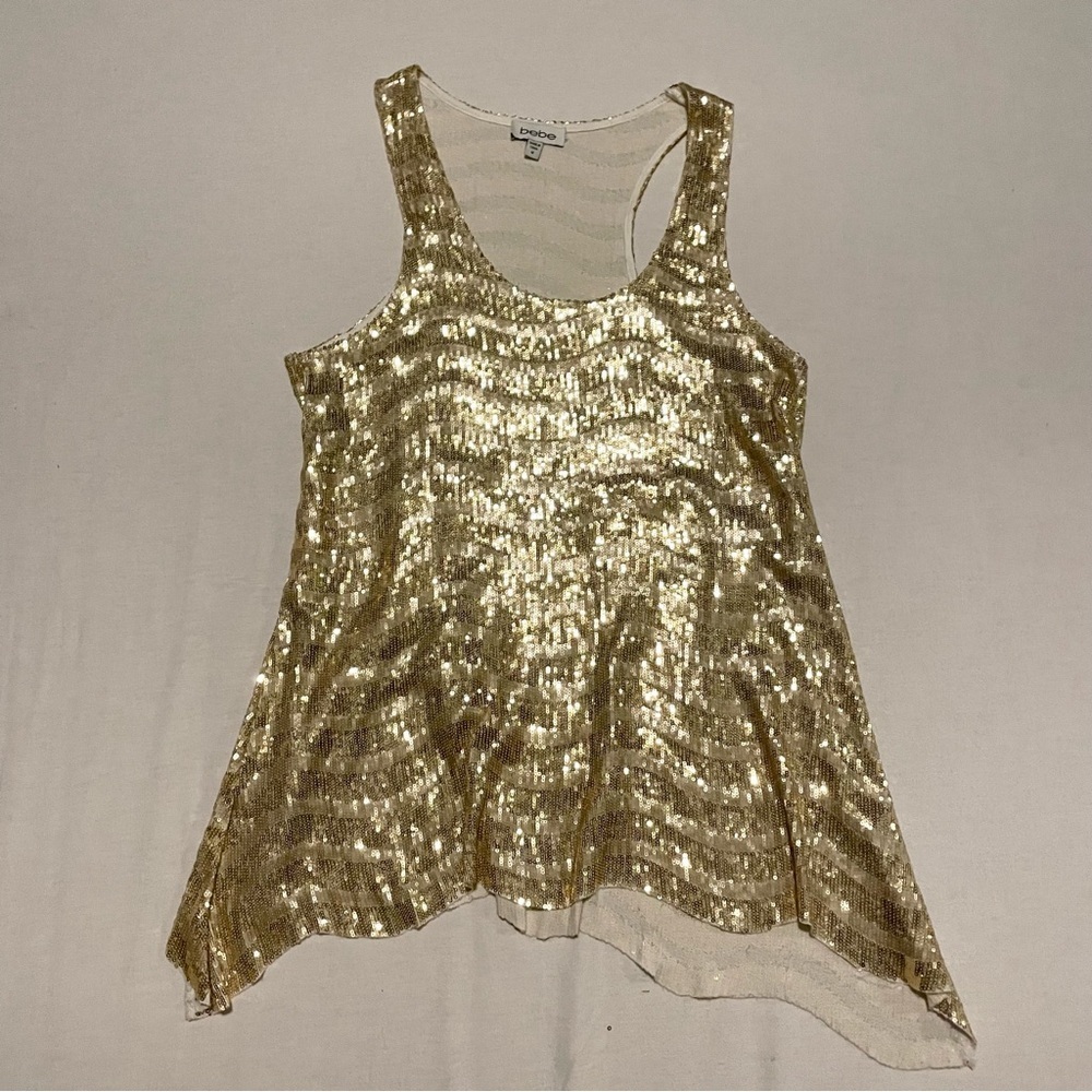 Bebe Gold Sequin Tank Top Size Medium